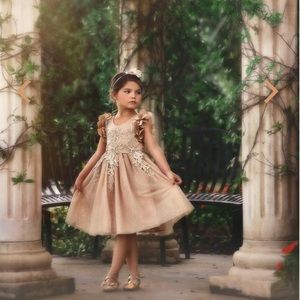 TRISH SCULLY Bianca Gold Tulle Dress, Size 6/12 Months